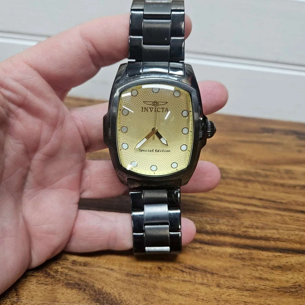Invicta Lupah Special Edition Mens Watch Black Stainless Steel Gold Dial 17768